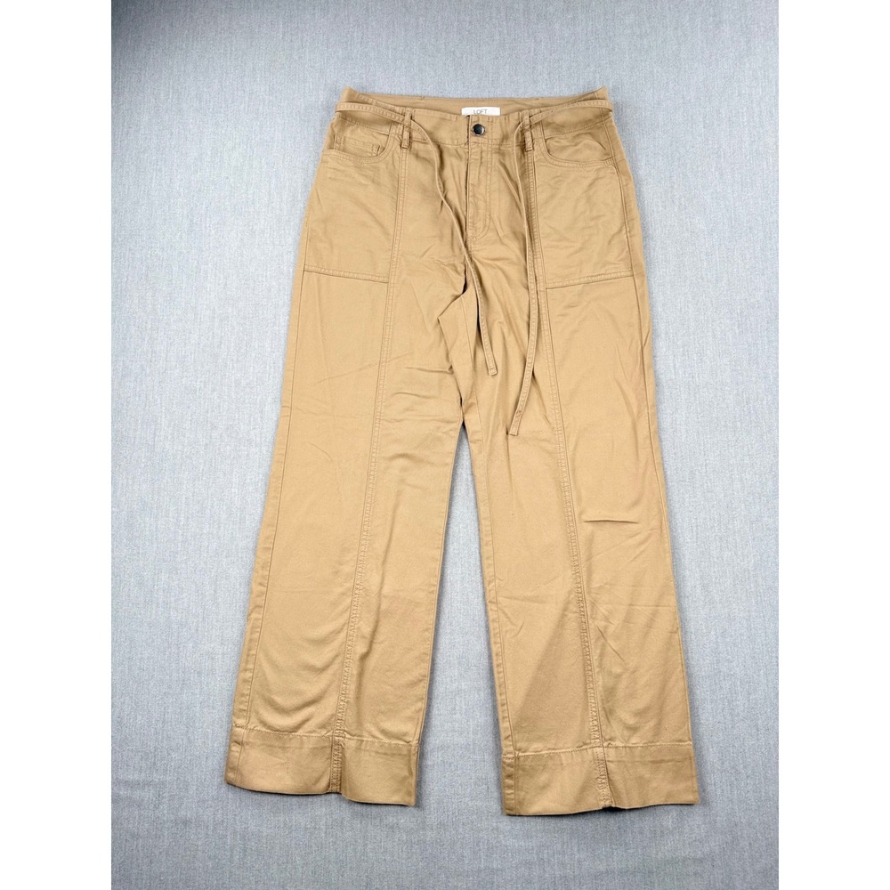 LOFT Womens Tan Khaki Wide Leg Utility Pants Seam Detail Size 10 Petite NWT